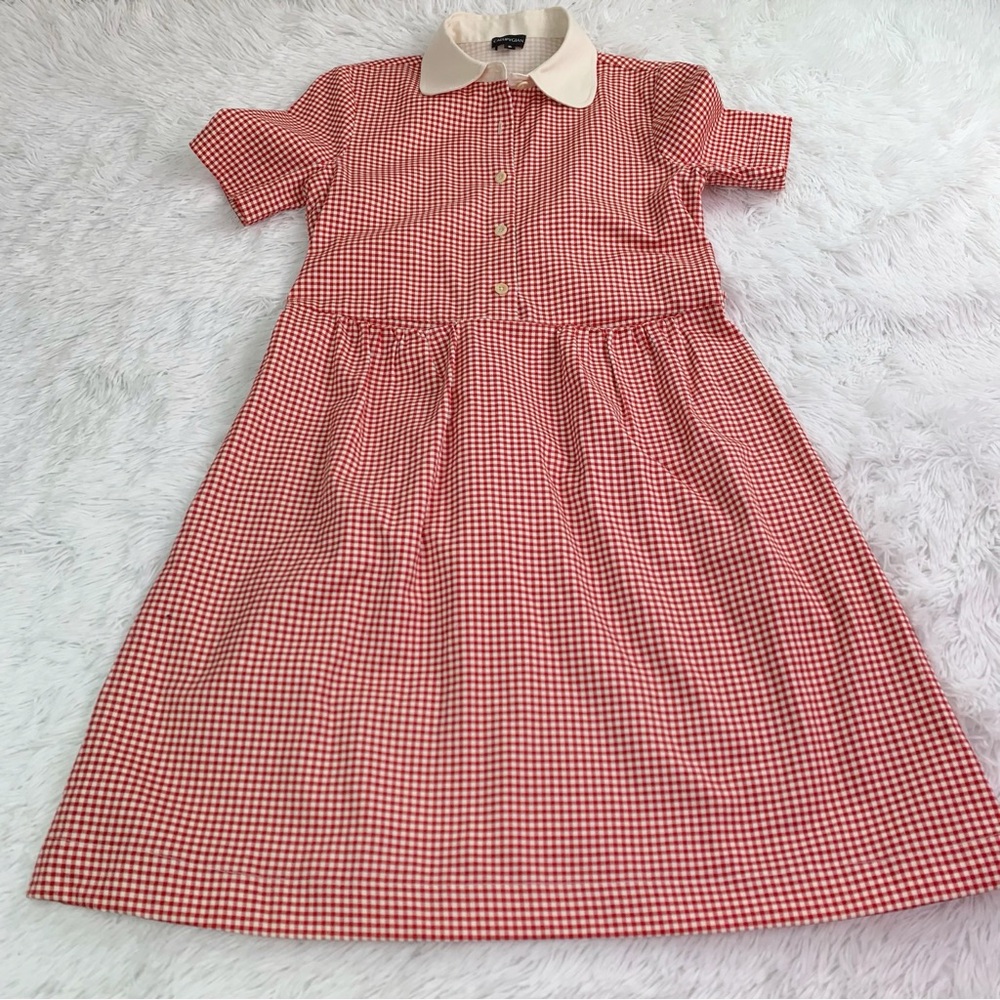 Callipygian short sleeve Gingham shirt Dress with contrast Collar‎ pockets
